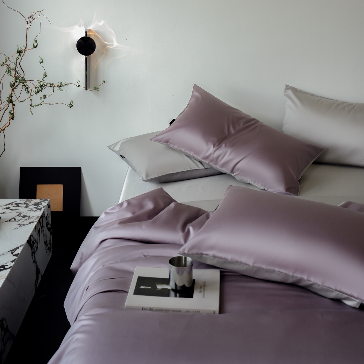 91家纺网 家纺一手货源 找家纺 秀色家纺 2025新款夏季轻奢A类100天丝长绒棉纯色床上四件套夏季冰丝被套床单高级感 Air天丝绵-迷雾紫+幻影灰