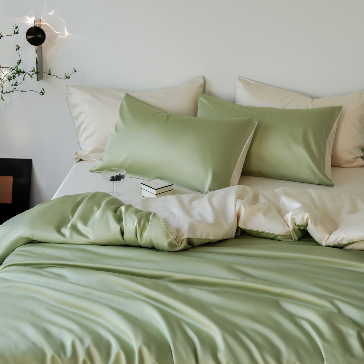 91家纺网 家纺一手货源 找家纺 秀色家纺 2025新款夏季轻奢A类100天丝长绒棉纯色床上四件套夏季冰丝被套床单高级感 Air天丝绵-抹茶奶白