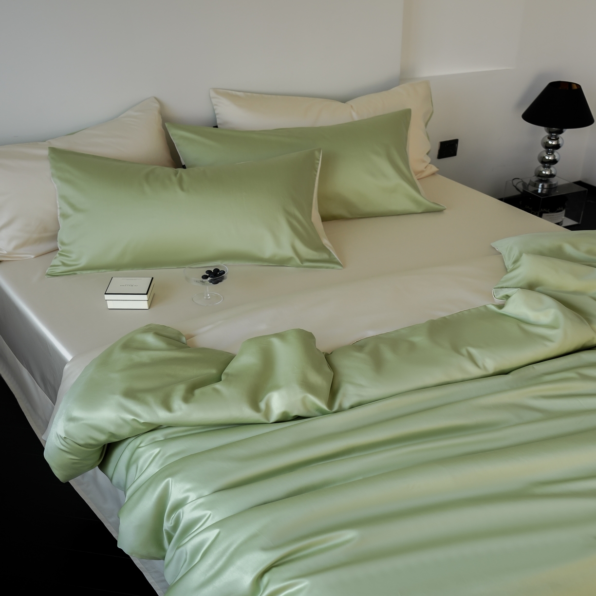 91家纺网 家纺一手货源 找家纺 秀色家纺 2025新款夏季轻奢A类100天丝长绒棉纯色床上四件套夏季冰丝被套床单高级感 Air天丝绵-抹茶奶白