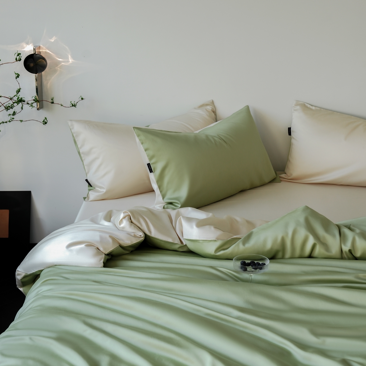 91家纺网 家纺一手货源 找家纺 秀色家纺 2025新款夏季轻奢A类100天丝长绒棉纯色床上四件套夏季冰丝被套床单高级感 Air天丝绵-抹茶奶白