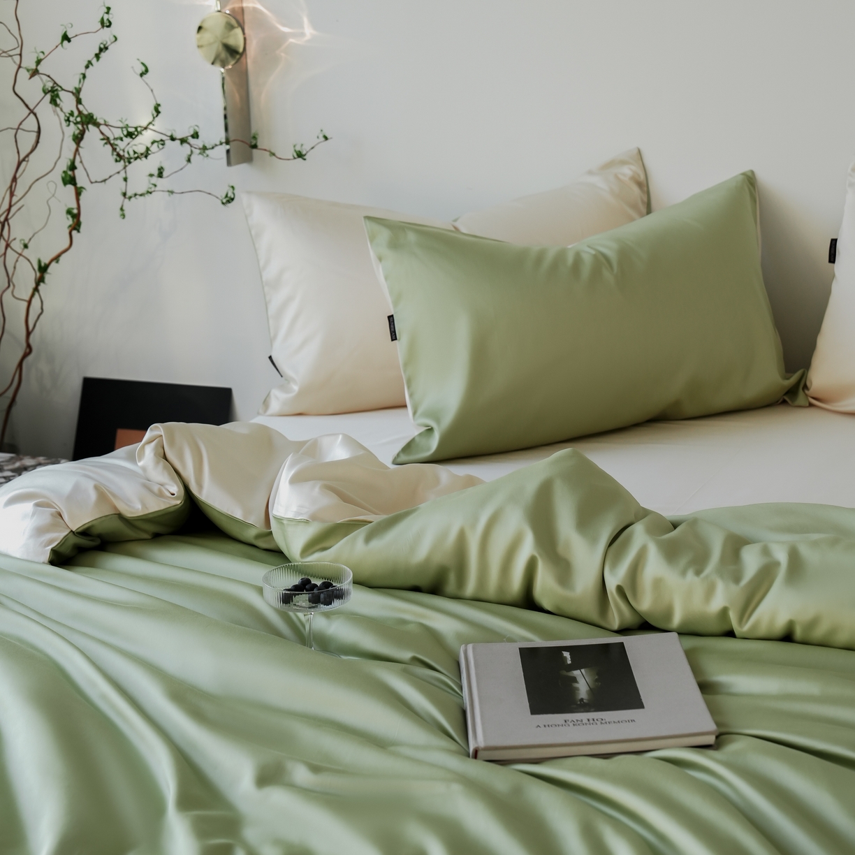 91家纺网 家纺一手货源 找家纺 秀色家纺 2025新款夏季轻奢A类100天丝长绒棉纯色床上四件套夏季冰丝被套床单高级感 Air天丝绵-抹茶奶白