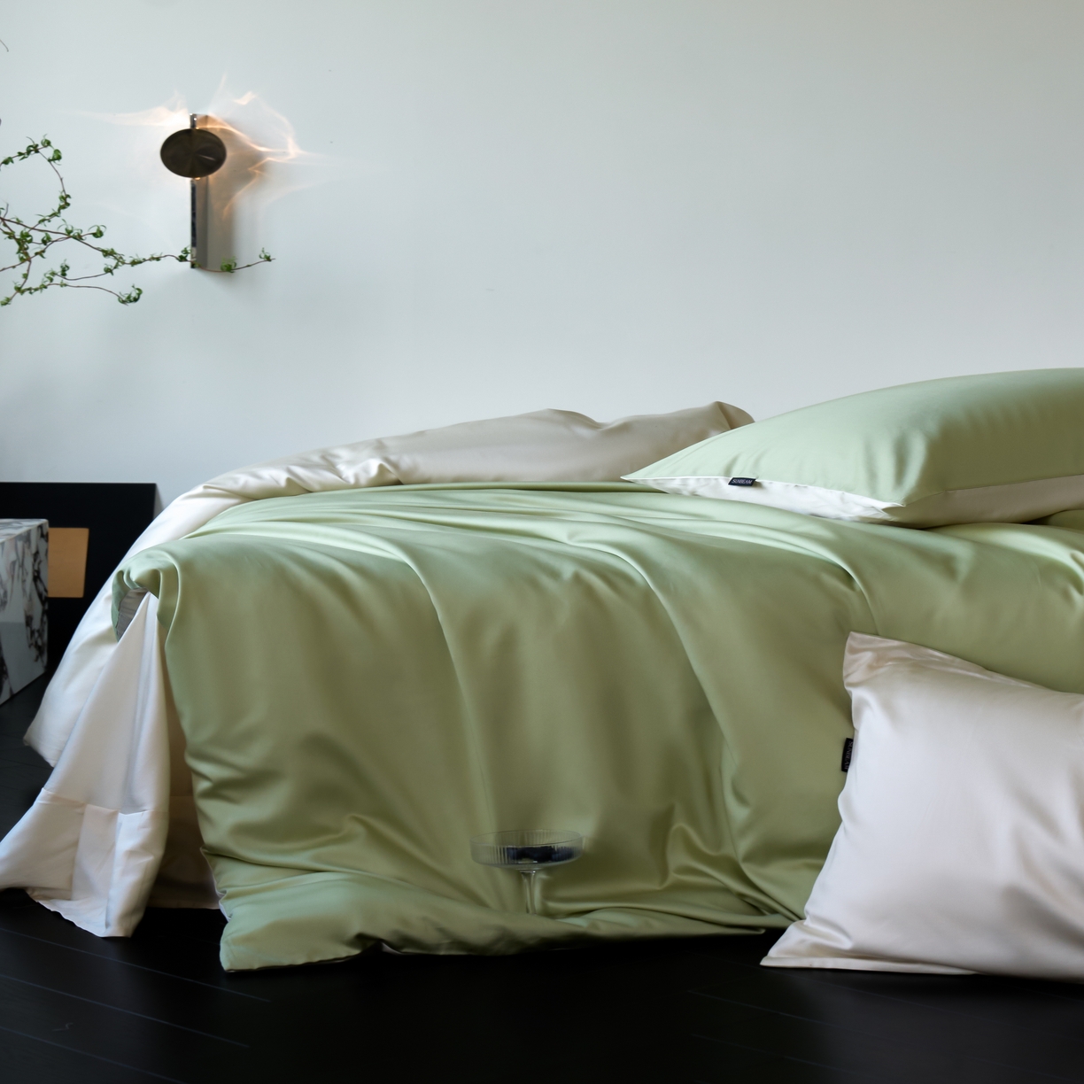 91家纺网 家纺一手货源 找家纺 秀色家纺 2025新款夏季轻奢A类100天丝长绒棉纯色床上四件套夏季冰丝被套床单高级感 Air天丝绵-抹茶奶白