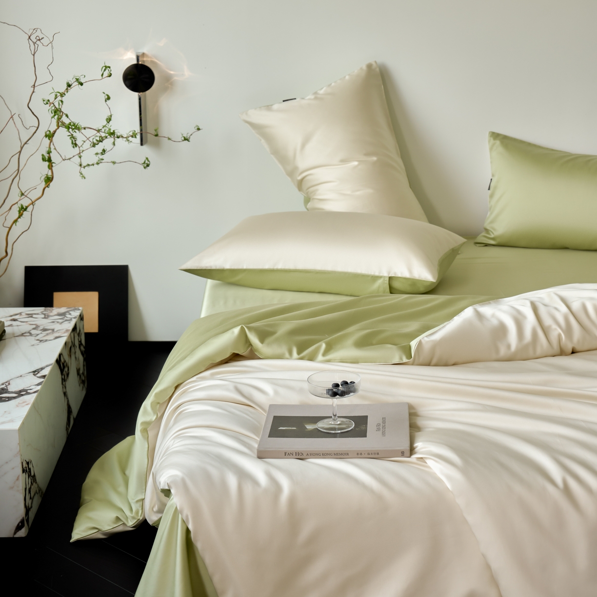 91家纺网 家纺一手货源 找家纺 秀色家纺 2025新款夏季轻奢A类100天丝长绒棉纯色床上四件套夏季冰丝被套床单高级感 Air天丝绵-奶白抹茶