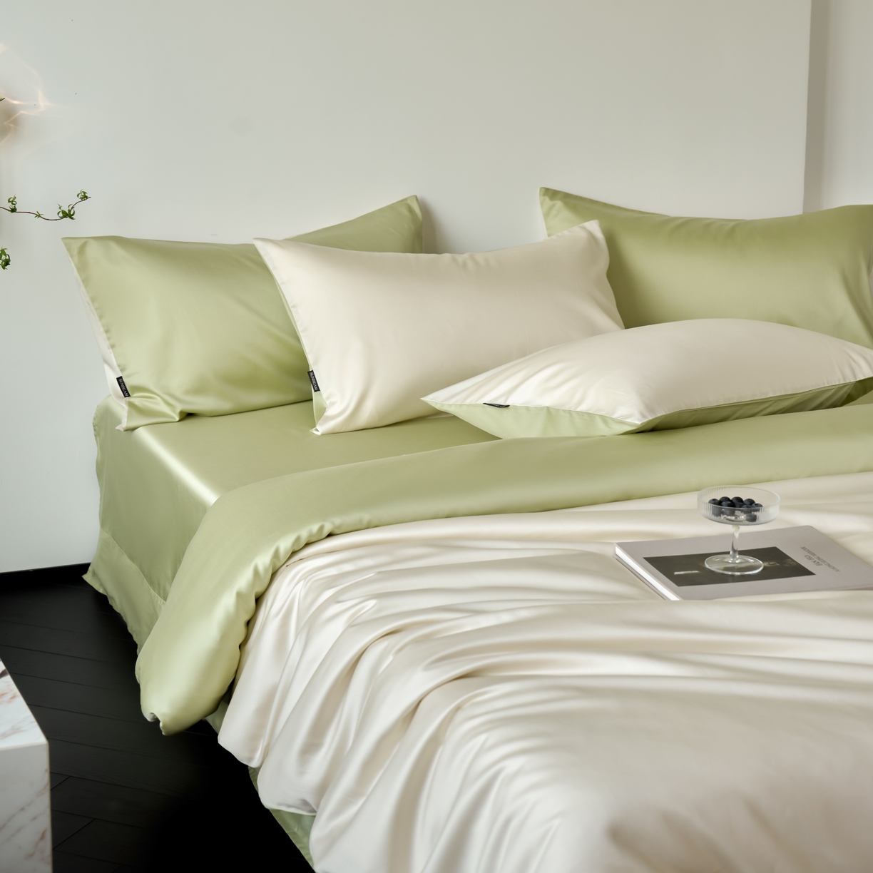 91家纺网 家纺一手货源 找家纺 秀色家纺 2025新款夏季轻奢A类100天丝长绒棉纯色床上四件套夏季冰丝被套床单高级感 Air天丝绵-奶白抹茶