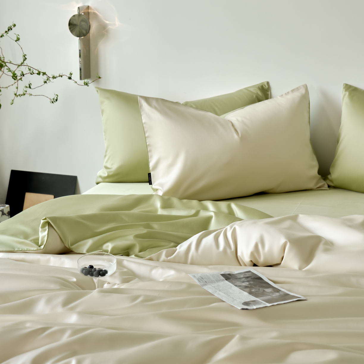 91家纺网 家纺一手货源 找家纺 秀色家纺 2025新款夏季轻奢A类100天丝长绒棉纯色床上四件套夏季冰丝被套床单高级感 Air天丝绵-奶白抹茶