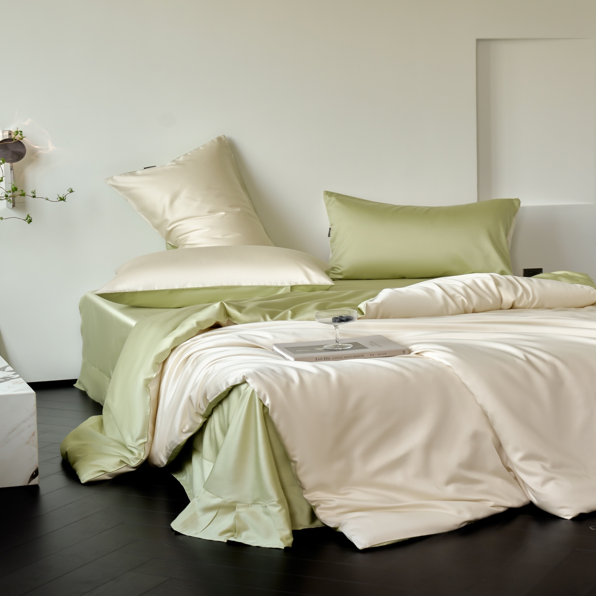 91家纺网 家纺一手货源 找家纺 秀色家纺 2025新款夏季轻奢A类100天丝长绒棉纯色床上四件套夏季冰丝被套床单高级感 Air天丝绵-奶白抹茶