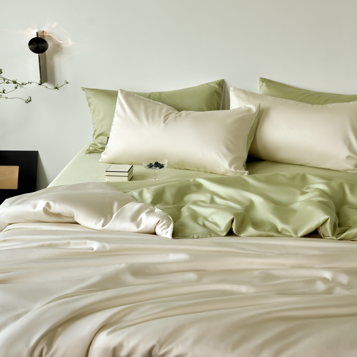 91家纺网 家纺一手货源 找家纺 秀色家纺 2025新款夏季轻奢A类100天丝长绒棉纯色床上四件套夏季冰丝被套床单高级感 Air天丝绵-奶白抹茶