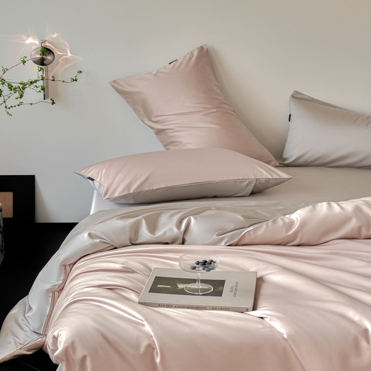 91家纺网 家纺一手货源 找家纺 秀色家纺 2025新款夏季轻奢A类100天丝长绒棉纯色床上四件套夏季冰丝被套床单高级感 Air天丝绵-桃灰粉+幻影灰