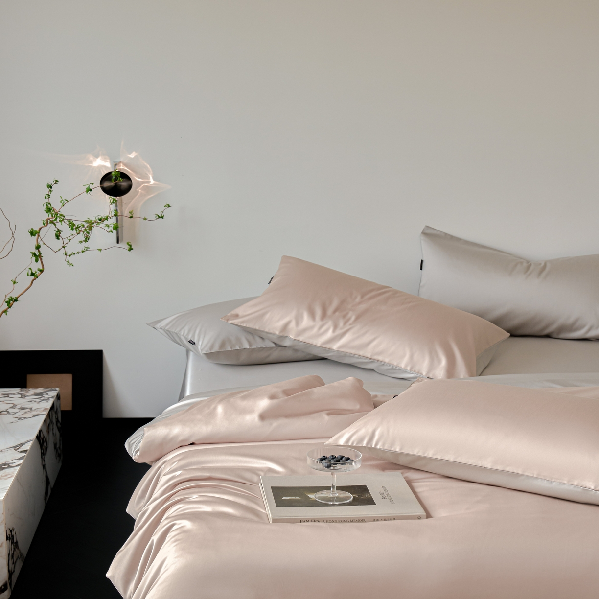 91家纺网 家纺一手货源 找家纺 秀色家纺 2025新款夏季轻奢A类100天丝长绒棉纯色床上四件套夏季冰丝被套床单高级感 Air天丝绵-桃灰粉+幻影灰