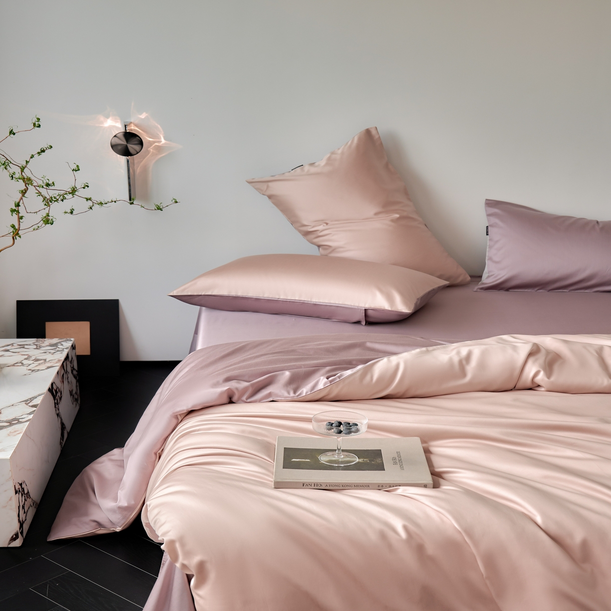 91家纺网 家纺一手货源 找家纺 秀色家纺 2025新款夏季轻奢A类100天丝长绒棉纯色床上四件套夏季冰丝被套床单高级感 Air天丝绵-桃灰粉+迷雾紫