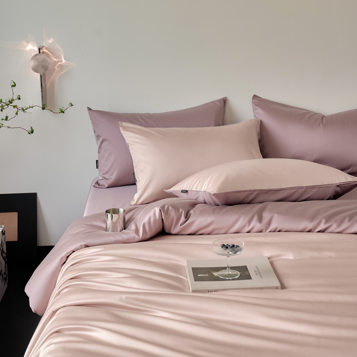 91家纺网 家纺一手货源 找家纺 秀色家纺 2025新款夏季轻奢A类100天丝长绒棉纯色床上四件套夏季冰丝被套床单高级感 Air天丝绵-桃灰粉+迷雾紫