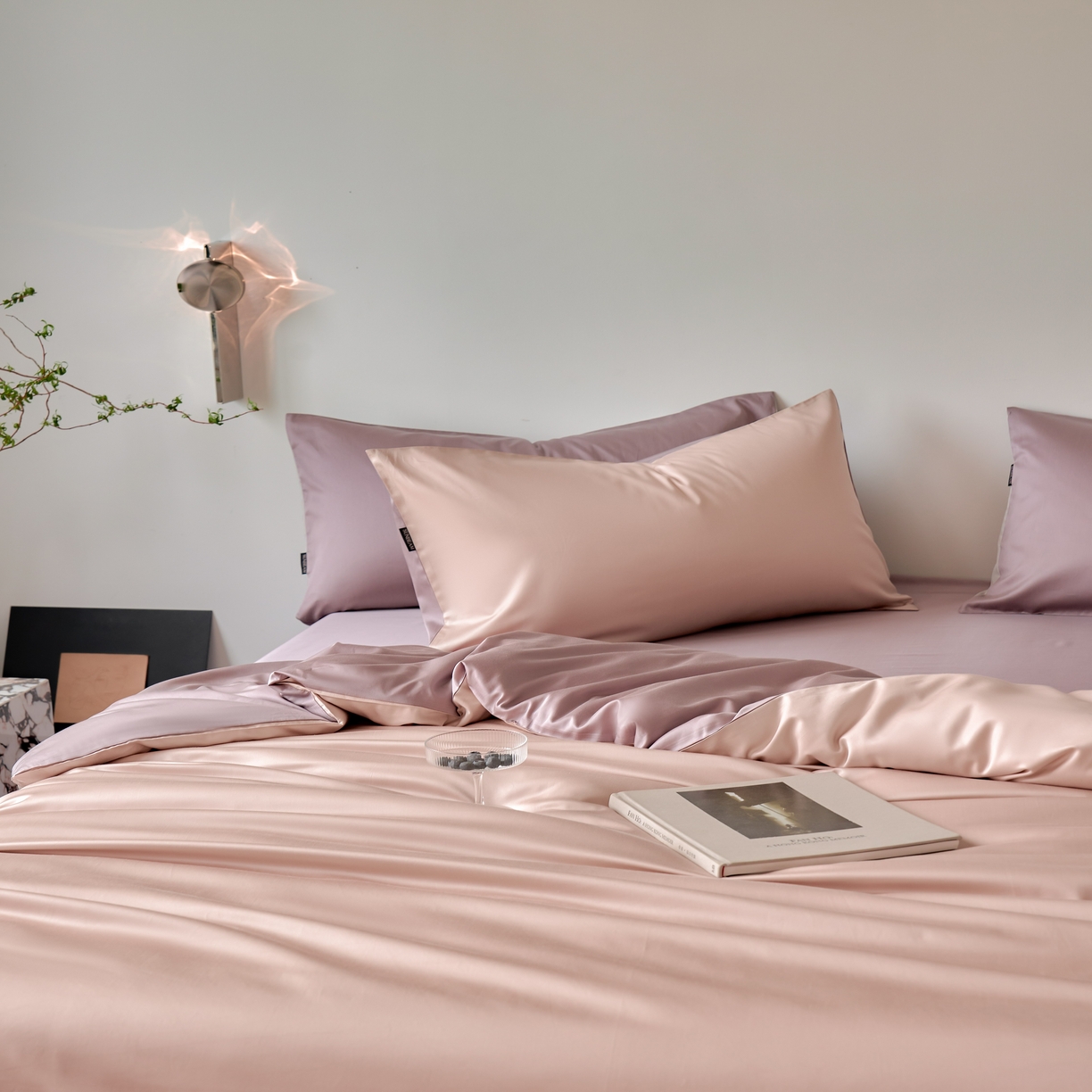 91家纺网 家纺一手货源 找家纺 秀色家纺 2025新款夏季轻奢A类100天丝长绒棉纯色床上四件套夏季冰丝被套床单高级感 Air天丝绵-桃灰粉+迷雾紫