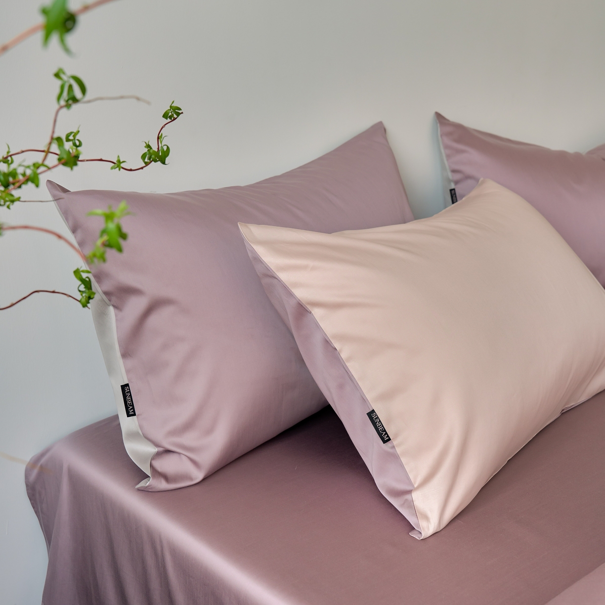 91家纺网 家纺一手货源 找家纺 秀色家纺 2025新款夏季轻奢A类100天丝长绒棉纯色床上四件套夏季冰丝被套床单高级感 Air天丝绵-桃灰粉+迷雾紫