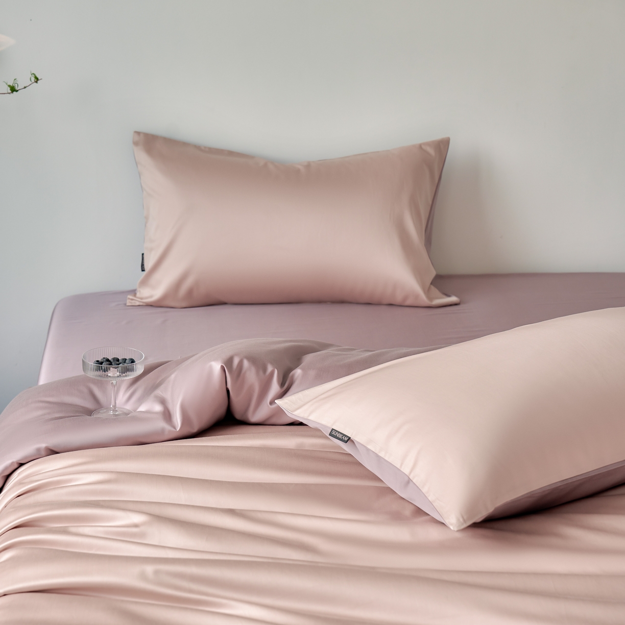 91家纺网 家纺一手货源 找家纺 秀色家纺 2025新款夏季轻奢A类100天丝长绒棉纯色床上四件套夏季冰丝被套床单高级感 Air天丝绵-桃灰粉+迷雾紫