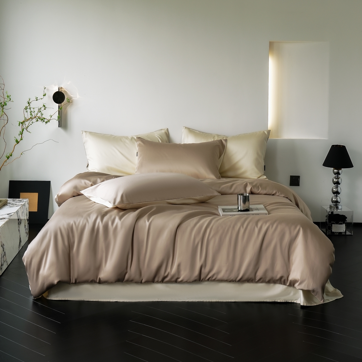 91家纺网 家纺一手货源 找家纺 秀色家纺 2025新款夏季轻奢A类100天丝长绒棉纯色床上四件套夏季冰丝被套床单高级感 Air天丝绵-温柔奶白