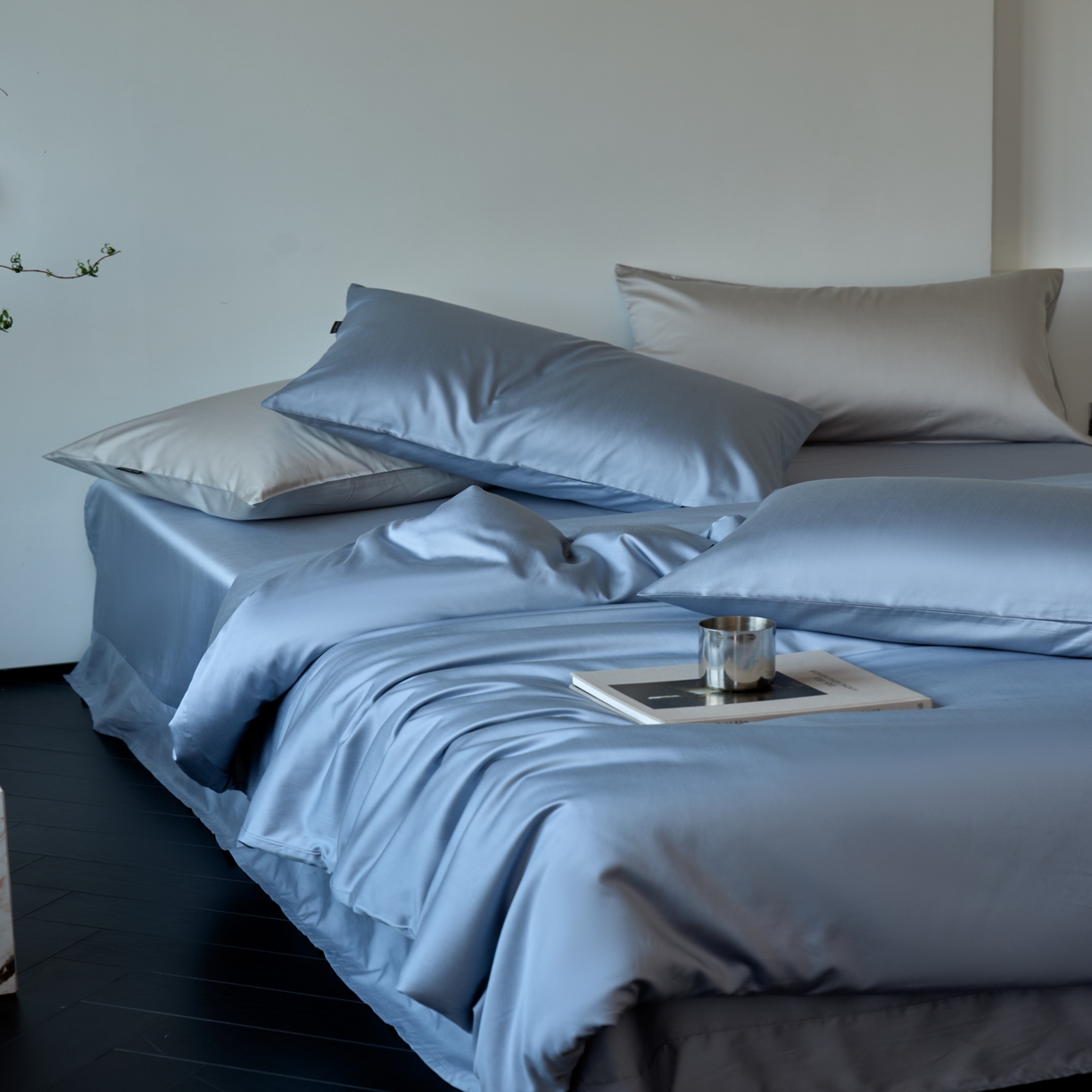 秀色家纺 2025新款夏季轻奢A类100天丝长绒棉纯色床上四件套夏季冰丝被套床单高级感 Air天丝绵-星雾蓝
