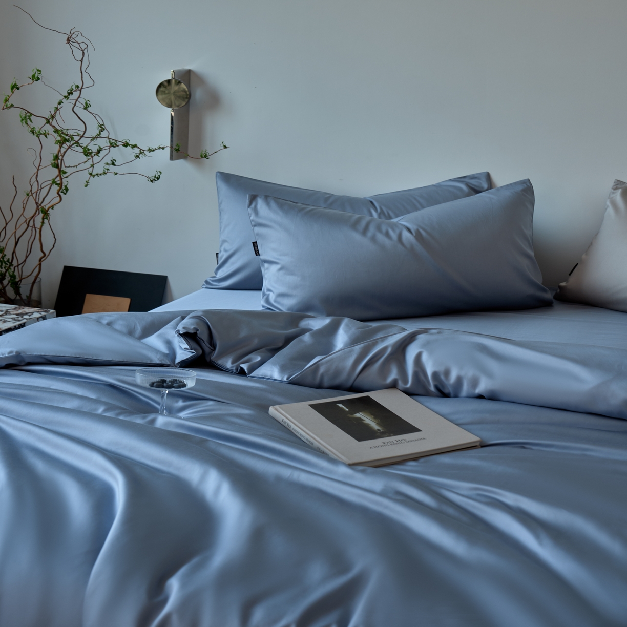 91家纺网 家纺一手货源 找家纺 秀色家纺 2025新款夏季轻奢A类100天丝长绒棉纯色床上四件套夏季冰丝被套床单高级感 Air天丝绵-星雾蓝