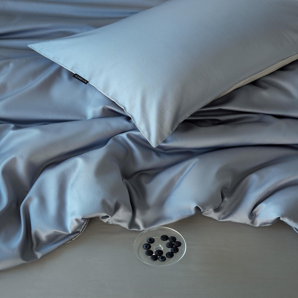 91家纺网 家纺一手货源 找家纺 秀色家纺 2025新款夏季轻奢A类100天丝长绒棉纯色床上四件套夏季冰丝被套床单高级感 Air天丝绵-星雾蓝+薄雾灰