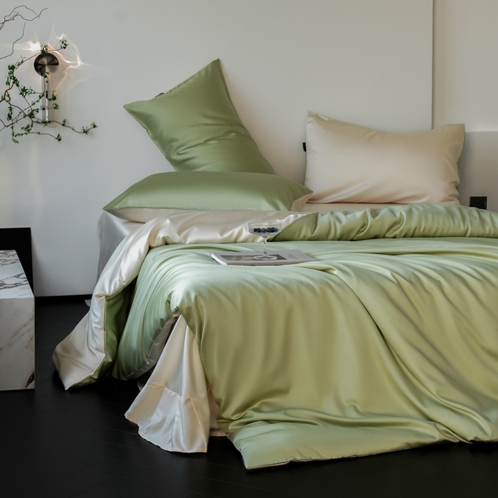 91家纺网 家纺一手货源 找家纺 （总）秀色家纺 2025新款夏季轻奢A类100天丝长绒棉纯色床上四件套夏季冰丝被套床单高级感