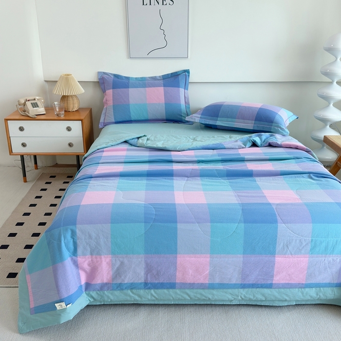 91家纺网 家纺一手货源 找家纺 （总）三沁2025新款全棉色织水洗棉夏被