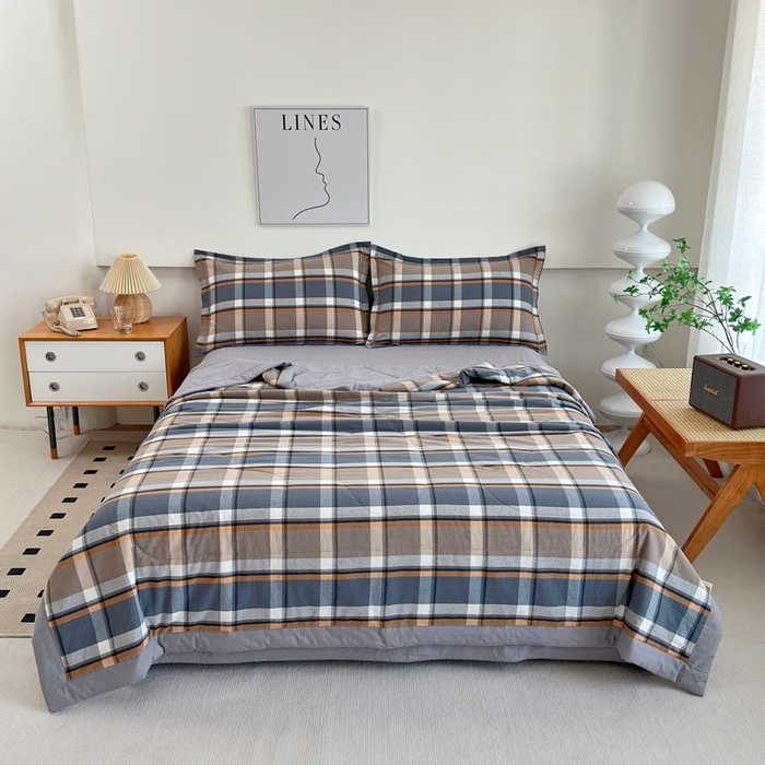 91家纺网 家纺一手货源 找家纺 三沁2025新款全棉色织水洗棉夏被 爵士乐章