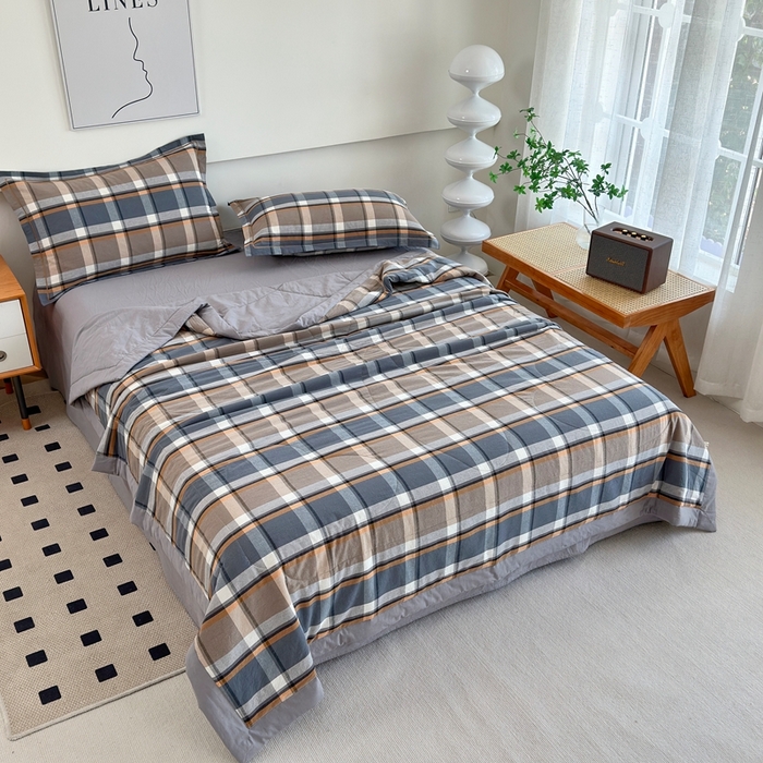 91家纺网 家纺一手货源 找家纺 三沁2025新款全棉色织水洗棉夏被 爵士乐章