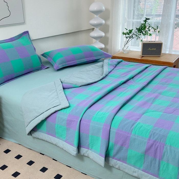 91家纺网 家纺一手货源 找家纺 三沁2025新款全棉色织水洗棉夏被 绿野仙踪大格