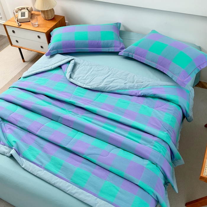 91家纺网 家纺一手货源 找家纺 三沁2025新款全棉色织水洗棉夏被 绿野仙踪大格