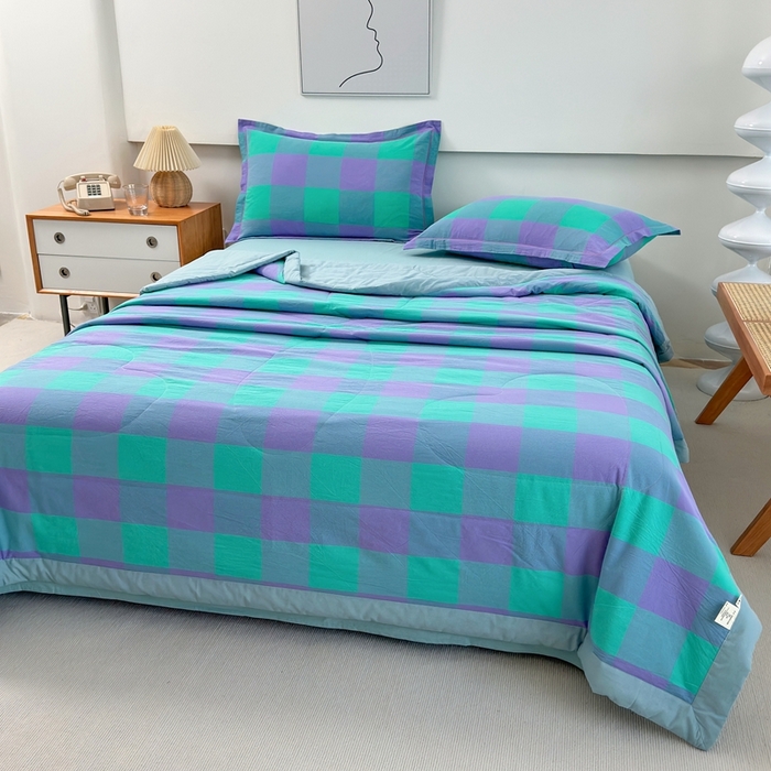 91家纺网 家纺一手货源 找家纺 三沁2025新款全棉色织水洗棉夏被 绿野仙踪大格