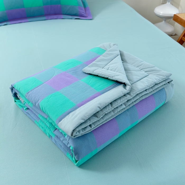 91家纺网 家纺一手货源 找家纺 三沁2025新款全棉色织水洗棉夏被 绿野仙踪大格