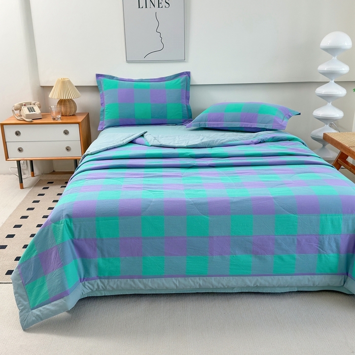 91家纺网 家纺一手货源 找家纺 三沁2025新款全棉色织水洗棉夏被 绿野仙踪大格