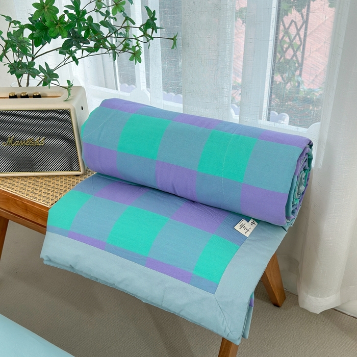 91家纺网 家纺一手货源 找家纺 三沁2025新款全棉色织水洗棉夏被 绿野仙踪大格