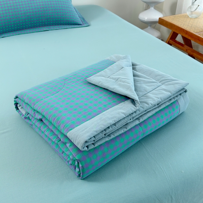 91家纺网 家纺一手货源 找家纺 三沁2025新款全棉色织水洗棉夏被 绿野仙踪小格