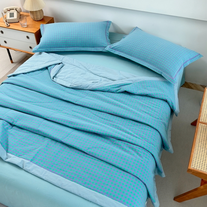 91家纺网 家纺一手货源 找家纺 三沁2025新款全棉色织水洗棉夏被 绿野仙踪小格