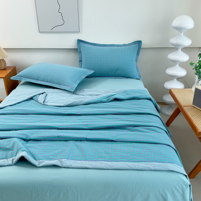 91家纺网 家纺一手货源 找家纺 三沁2025新款全棉色织水洗棉夏被 绿野仙踪小格