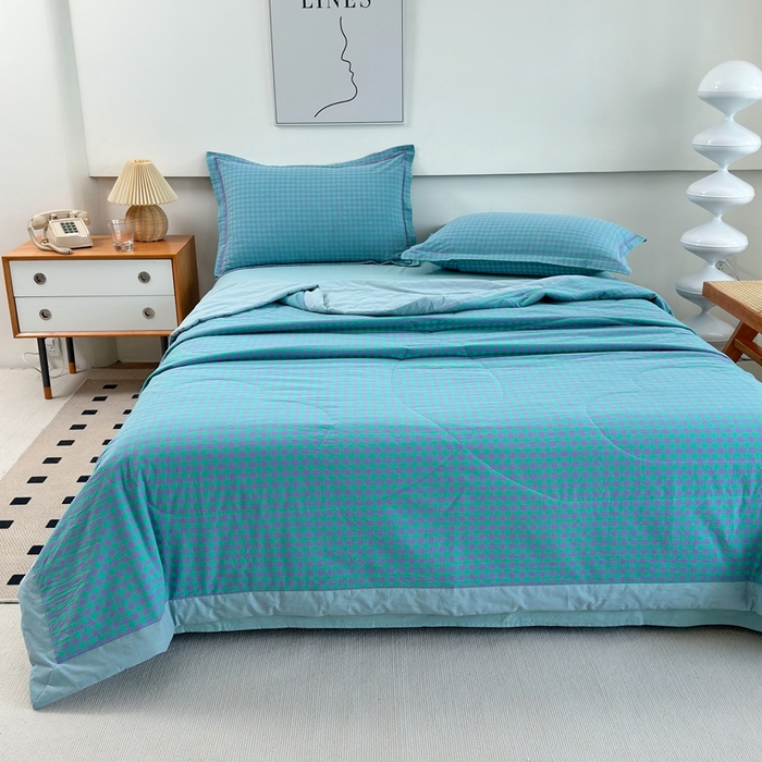 91家纺网 家纺一手货源 找家纺 三沁2025新款全棉色织水洗棉夏被 绿野仙踪小格