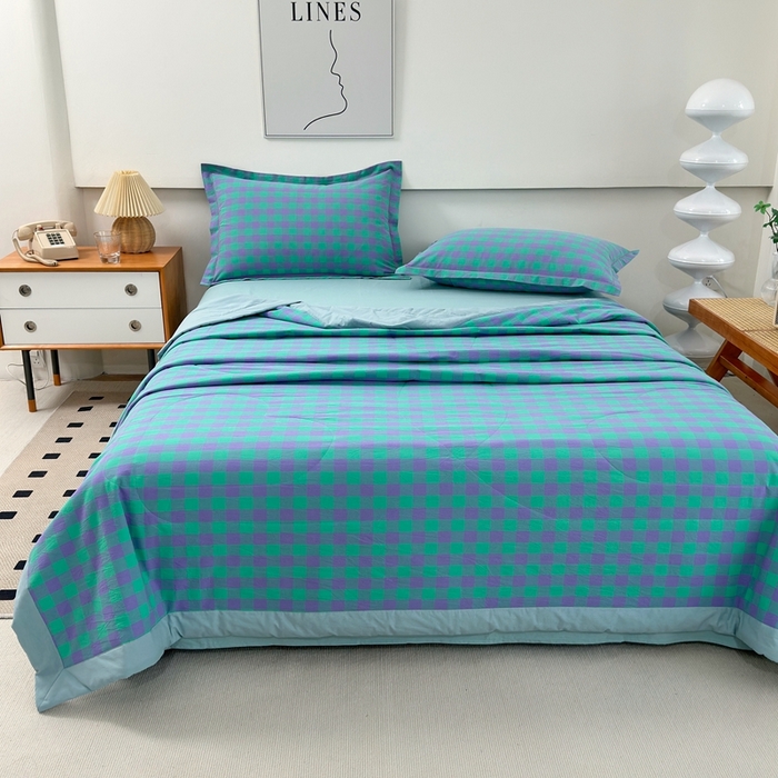 91家纺网 家纺一手货源 找家纺 三沁2025新款全棉色织水洗棉夏被 绿野仙踪中格