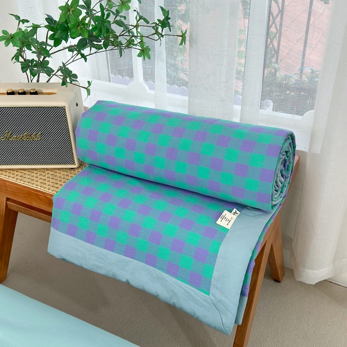 91家纺网 家纺一手货源 找家纺 三沁2025新款全棉色织水洗棉夏被 绿野仙踪中格