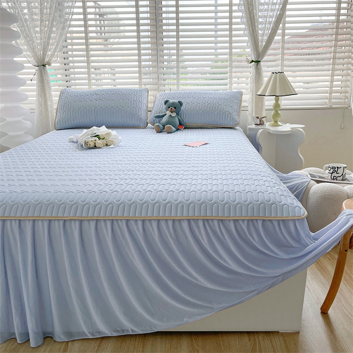 91家纺网 家纺一手货源 找家纺 （总）耐思家纺 2025新款纯色0.5乳胶床裙三件套