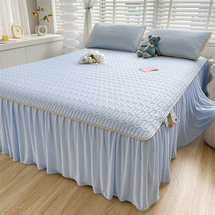 91家纺网 家纺一手货源 找家纺 （总）耐思家纺 2025新款纯色0.5乳胶床裙三件套