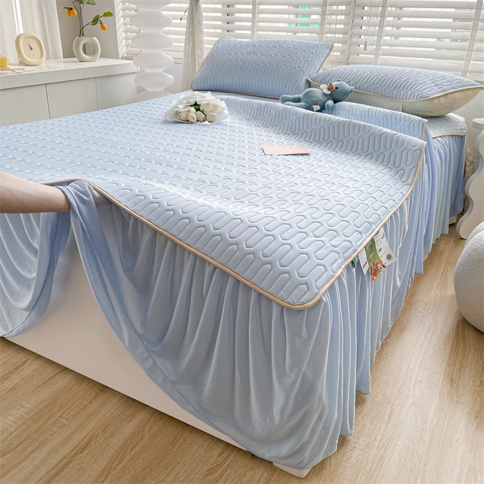 91家纺网 家纺一手货源 找家纺 （总）耐思家纺 2025新款纯色0.5乳胶床裙三件套