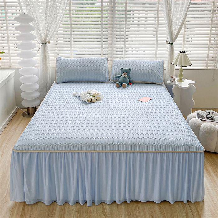 91家纺网 家纺一手货源 找家纺 （总）耐思家纺 2025新款纯色0.5乳胶床裙三件套