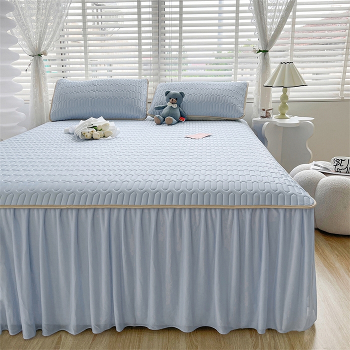 91家纺网 家纺一手货源 找家纺 （总）耐思家纺 2025新款纯色0.5乳胶床裙三件套