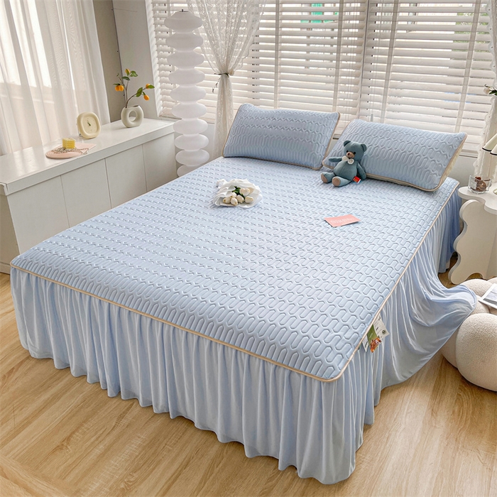 91家纺网 家纺一手货源 找家纺 （总）耐思家纺 2025新款纯色0.5乳胶床裙三件套