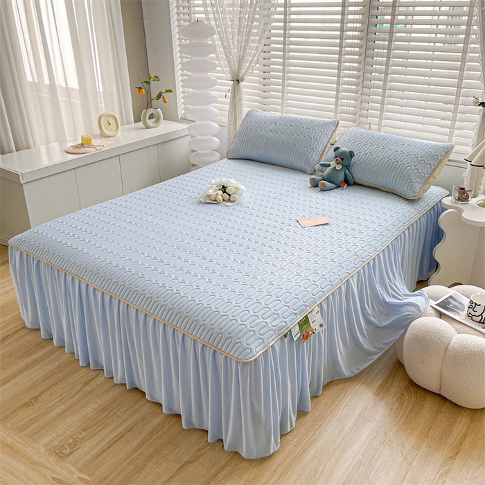 91家纺网 家纺一手货源 找家纺 （总）耐思家纺 2025新款纯色0.5乳胶床裙三件套