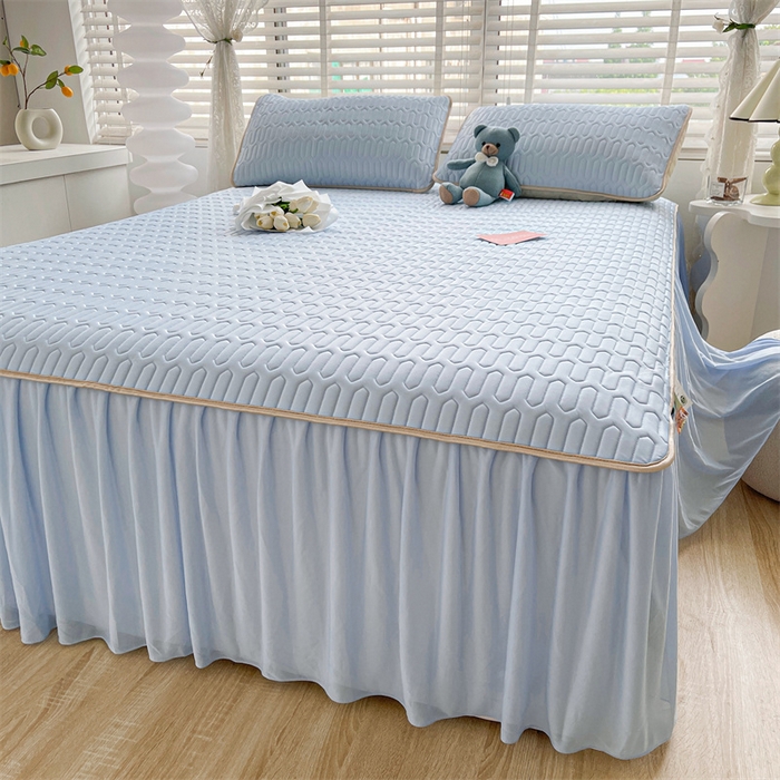 91家纺网 家纺一手货源 找家纺 （总）耐思家纺 2025新款纯色0.5乳胶床裙三件套