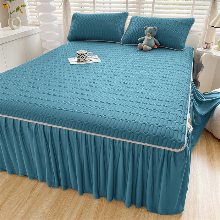 91家纺网 家纺一手货源 找家纺 （总）耐思家纺 2025新款纯色0.5乳胶床裙三件套