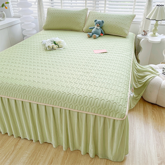 91家纺网 家纺一手货源 找家纺 （总）耐思家纺 2025新款纯色0.5乳胶床裙三件套