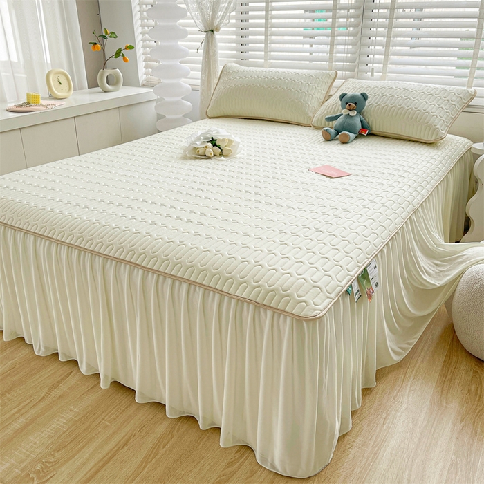 91家纺网 家纺一手货源 找家纺 （总）耐思家纺 2025新款纯色0.5乳胶床裙三件套