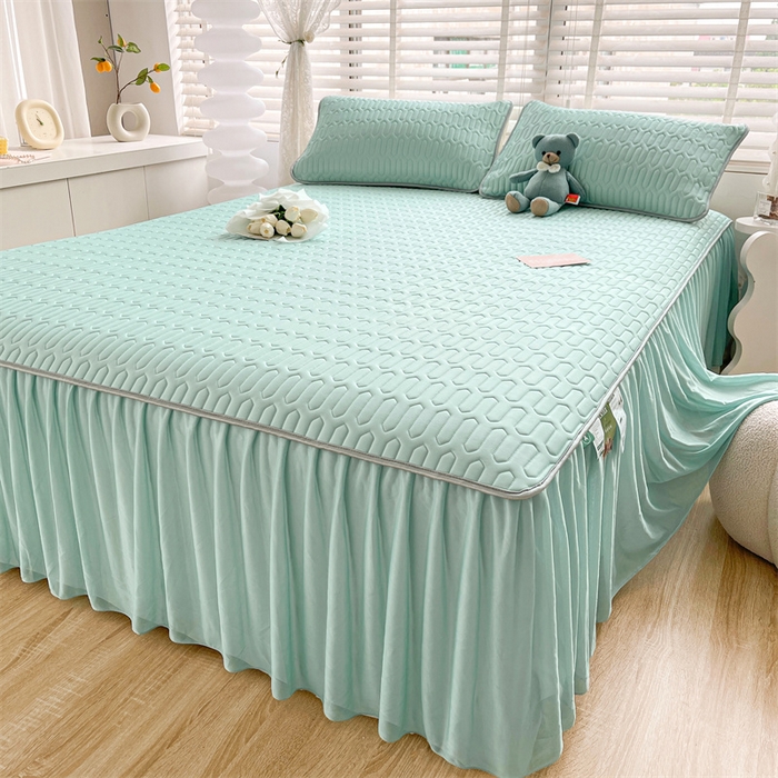 91家纺网 家纺一手货源 找家纺 （总）耐思家纺 2025新款纯色0.5乳胶床裙三件套